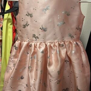 Pink Dress with Silver Unicorn Print